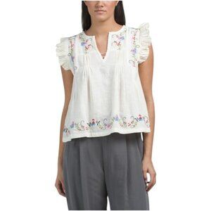 JENNIFER AND GRACE Short Sleeve Embroidered Top